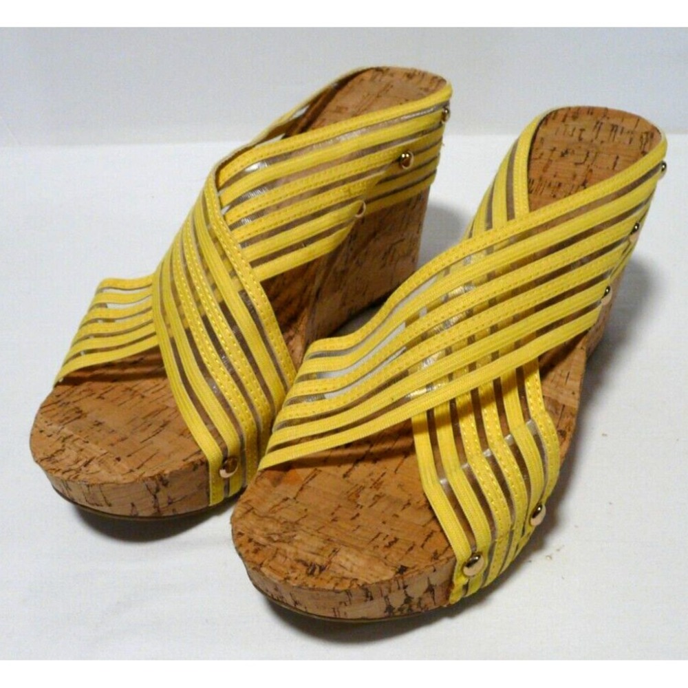 Cato C Est 1946 Wedge Sandals Yellow Golden Rod‎ 4" Heel Cork Womens Size 10